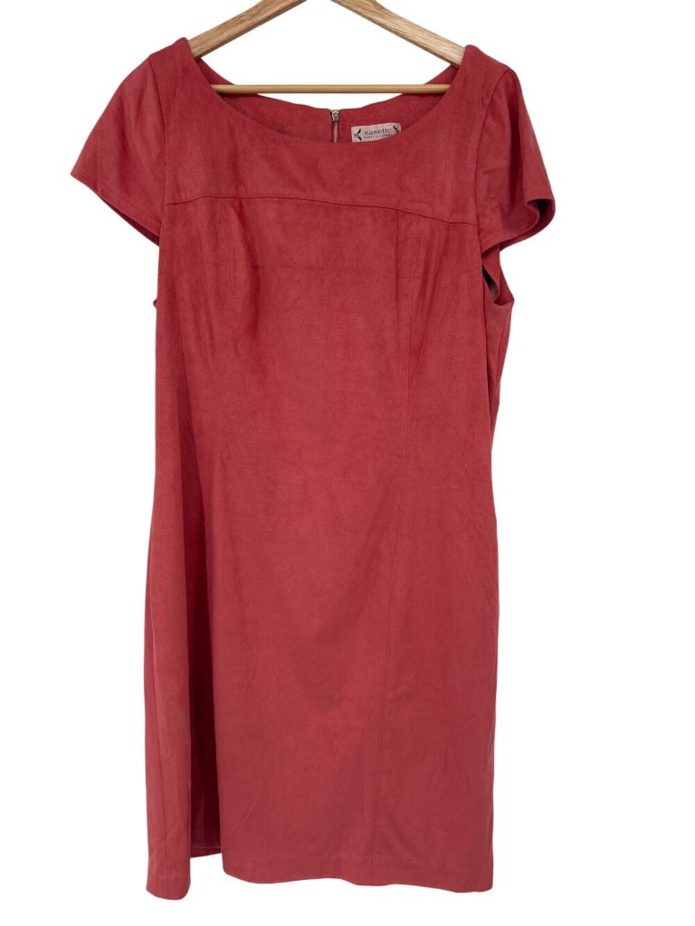 NANETTE LEPORE faux Suede Stretch Sheath Dress Size 16 Short Sleeve Knee Length